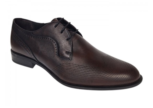 Pantofi barbati maro din piele naturala cu perforatii decorative SIR020GML